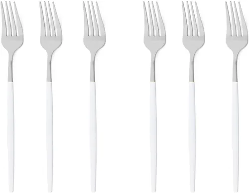 Vista 17 de Cubiertos de plata blanca pulida mate, diseño ligero, 36 piezas de acero inoxidable, juego de cubiertos de servicio para 6, incluyendo tenedores