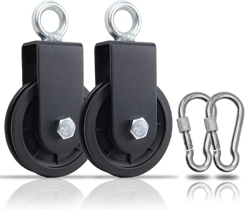 Vista 8 de SERTT Sistema de polea de gimnasio, rueda de polea giratoria de fitness con mosquetón de correa para colgar, bloque de polea giratorio para 1 unidad.