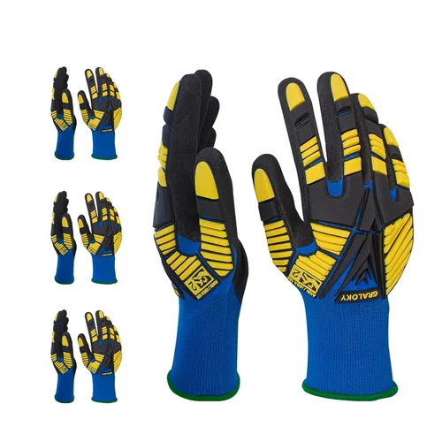 Vista 8 de 3 pares de guantes de trabajo, guantes resistentes a los impactos con goma para hombres y mujeres, guantes de nitrilo resistentes a cortes, guantes