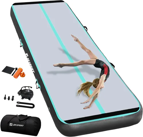 Vista 21 de AKSPORT - Tapete de aire para gimnasia o acrobacias, inflable, con bomba de aire para uso en el Negro