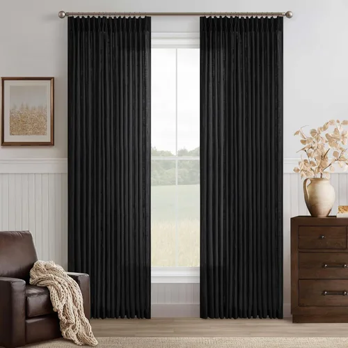 Vista 20 de TWODRAPES Cortinas de Lino Plisadas con Pinza Beige Blancas de 54 Pulgadas de Largo 2 Paneles para Comedor Cocina Dormitorio Plisadas Semi
