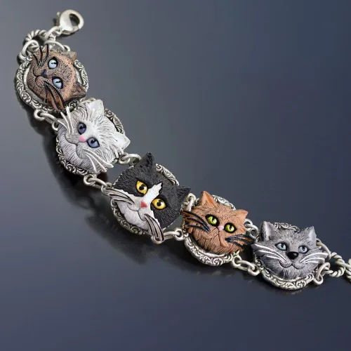 Vista 5 de Plata Gato los amantes pulsera, Animal Rescue, siamés, Persa, Esmoquin, KittyFaces, Cat JewelryPet Jewelry- Cat Lover Giftsby Sweet Romance