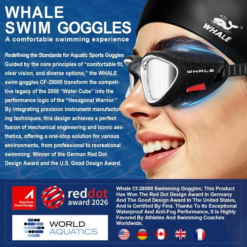 Vista 3 de Whale Gafas de natación polarizadas antiniebla, unisex, 100% protección UV, gafas antivaho de alta definición, visión de gran angular