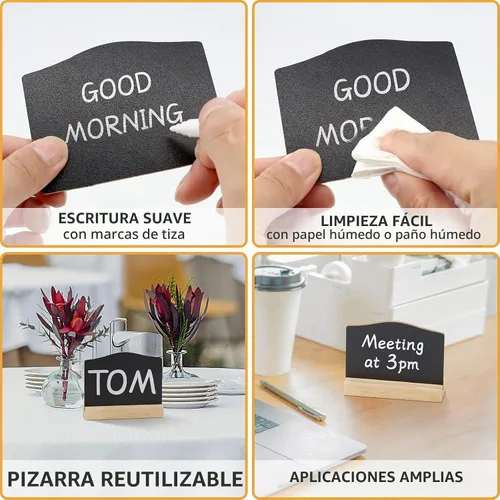 Vista 3 de Mini letreros de pizarra con soporte, paquete de 16 pizarras de madera reutilizables para mesa de 4 x 3 pulgadas, letreros de comida para bufé