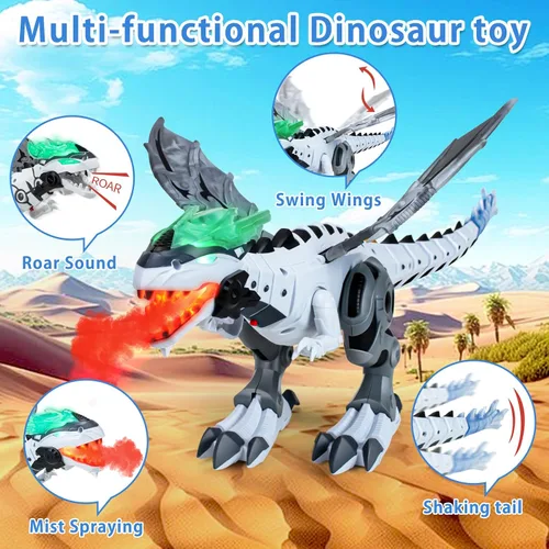 Vista 3 de Juguetes de dinosaurio para niños de 3 a 5 años, juguete eléctrico de dinosaurio caminante con respiración de fuego, espray de niebla y sonidos