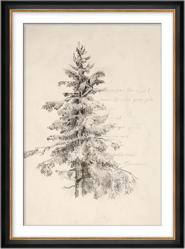 Vista 323 de MUDECOR Lienzo enmarcado prémium para pared, pinos nevados en bosque de invierno, ilustraciones modernas, arte contemporáneo, escénico, divertido