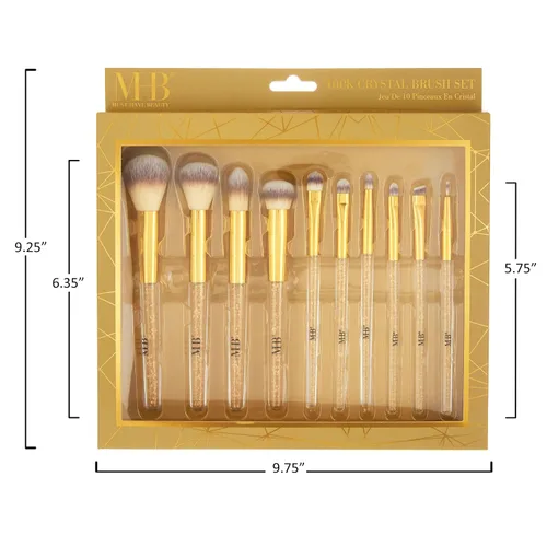 Vista 7 de Juego de 10 brochas de maquillaje profesionales con piedras preciosas brillantes doradas, cepillos profesionales de cerdas suaves para uso diario