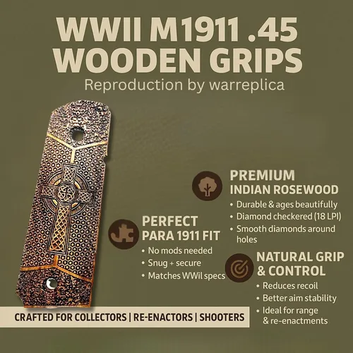 Vista 63 de WWII US M1911 / 1911 .45 Puños de madera - Reproducción