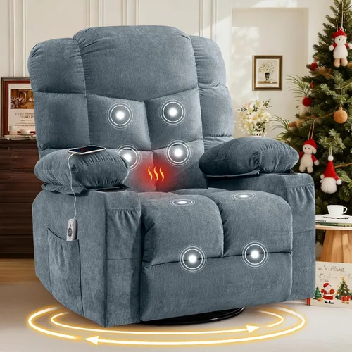 Vista 9 de Recliner Chair with Lumbar Heating & 8 Massage Points，Gray Grey