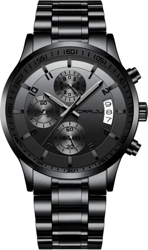 Vista 9 de CRRJU - Relojes de moda para hombre de acero inoxidable, cronógrafo, impermeables con fecha, de pulsera, correa de acero inoxidable, resistente al