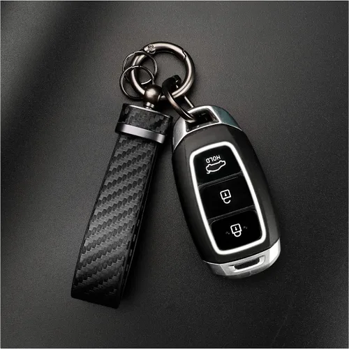 Vista 7 de Turcee Llavero de fibra de carbono para automóvil accesorios interiores llaveros de cuero para automóvil accesorios de automóvil llavero y anillo