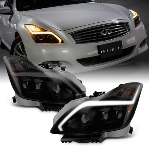 Vista 8 de AKKON - Para 2008-2015 G37 / Q60 Coupé [LED completo de haz bajo/alto] con faros delanteros de proyector de tubo de señal secuencial