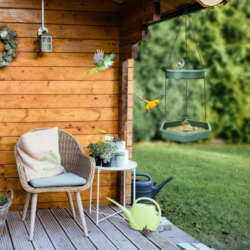 Vista 5 de Baño colgante para pájaros, 2 en 1 XL, comedero para pájaros y baño de pájaros para exteriores, comedero de agua para pájaros, bandeja