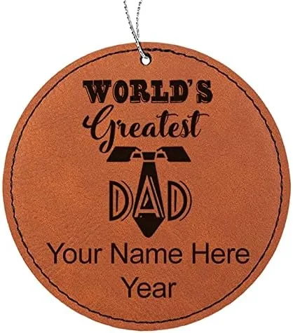 Vista 8 de LaserGram Personalized Christmas Ornament, World's Greatest Dad, Faux Leather, Custom Laser Engraved Gift Idea (Round Shape, Black with Gold)