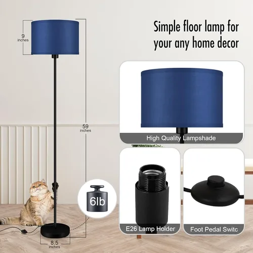 Vista 7 de Lámpara de pie BoostArea azul, lámpara de pie, lámparas de pie pequeñas para sala de estar, lámpara LED alta simple con pantalla, interruptor de pie