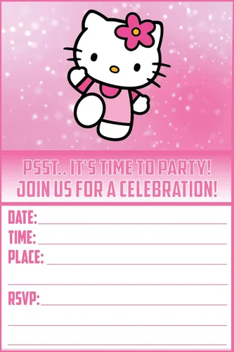 Vista 8 de Juego de 20 lindas tarjetas de invitación de cumpleaños con diseño de gatitos rosas y sobres – Ligeras (240g), invitaciones estilo postal