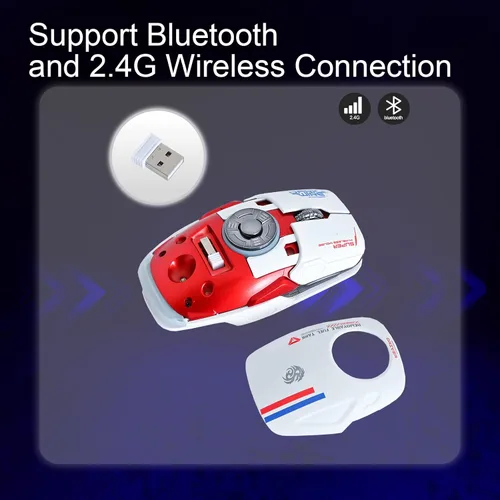 Vista 5 de Iluminación LED RGB, liberación de estrés EDC, Bluetooth 2.4G, mouse inalámbrico UFO para juegos, 5 botones, 4 DPI óptico, recargable, con receptor