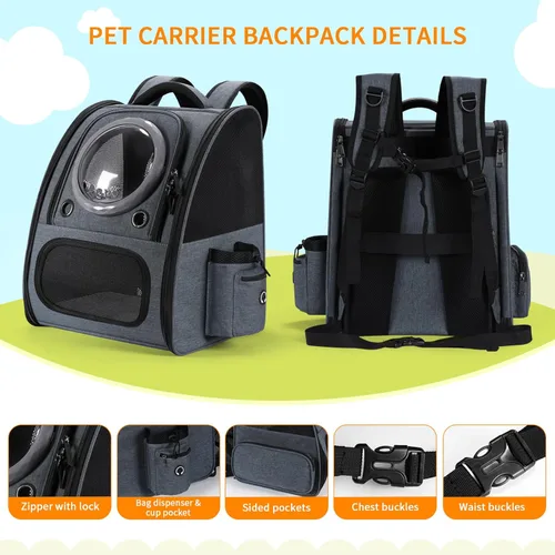 Vista 6 de Mochila transportadora de burbujas para gatos, mochila expandible para gatos, mochila transpirable para gatos medianos, gatitos y cachorros