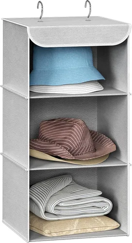 Vista 9 de Simple Houseware Organizador de armario colgante de 3 estantes, estantes de almacenamiento de tela con capacidad de 57 litros, color negro