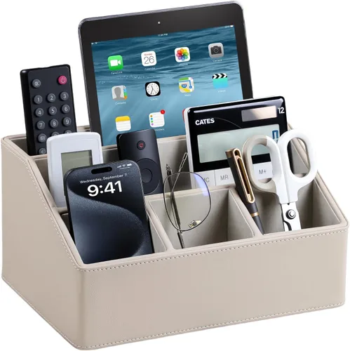Vista 10 de Organizador de escritorio de piel PU, lujoso soporte para control remoto para accesorios de escritorio de oficina en casa, organizador de cajón
