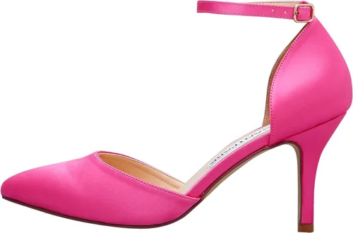Vista 2 de ELEGANTPARK Tacones para mujer con punta puntiaguda, tacón alto, correa de tobillo de satén, zapatos de vestir para boda, novia, fiesta de noche