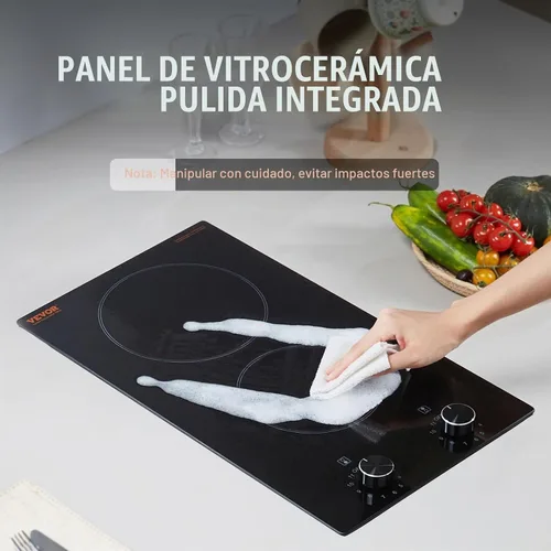 Vista 5 de [Usado] VEVOR - Estufa eléctrica de 12 pulgadas, 2 quemadores, estufa eléctrica integrada de 110 V, con panel de vidrio, control de perilla, 11