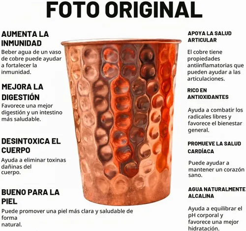 Vista 3 de Juego de 2 vasos de cobre puro, martillados, 10.14 onzas
