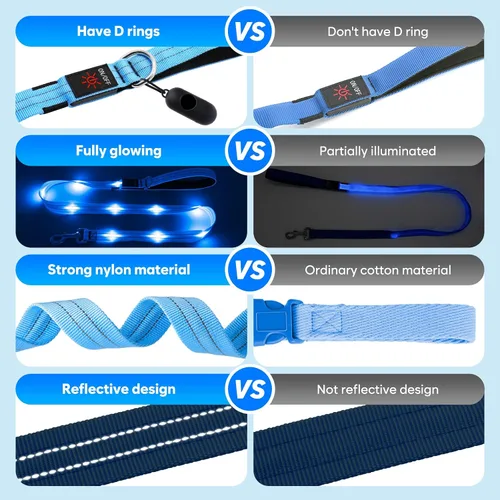 Vista 6 de Correa LED para perro de 4 pies, recargable con luz impermeable, seguridad que brilla en la oscuridad para caminar por la noche, nailon reflectante