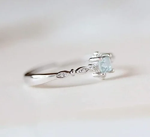 Vista 3 de Greendou Joyería de moda de plata de ley 925, anillo de cristal azul delicado para mujer, anillo cuadrado de compromiso, joyería de moda para mujer
