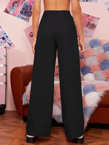 Vista 2 de Floerns Pantalones estilo palazzo de cintura alta plisados de pierna ancha para mujer