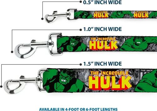 Vista 3 de Marvel Comics Correa para mascotas, correa para perro, la increíble acción de Hulk posa cómics apilados, 4 pies de largo 1.0 pulgadas de ancho