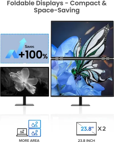 Vista 2 de QLED - Monitor portátil dual de 23.8" 100Hz FHD 1080P apilable – Pantallas verticales duales de 125% sRGB para codificación/juegos/trading, extensor