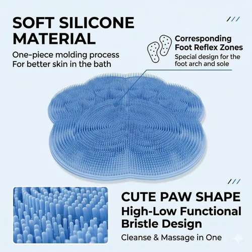 Vista 7 de Depurador de pies en ducha, tapete de silicona para pies de ducha, depurador de pies de silicona con ventosas, tapete de baño con gancho de Azul