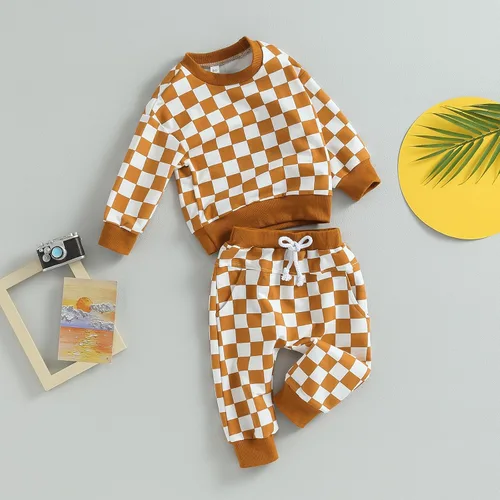 Vista 3 de Ehfomius Conjunto de 2 piezas de sudadera de manga larga con cuello redondo para bebé niño y niña