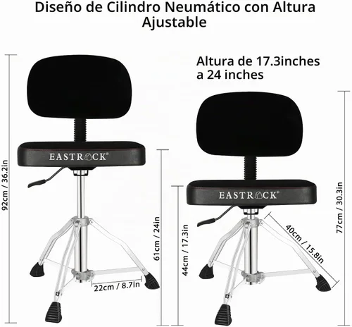 Vista 6 de EASTROCK Trono de tambor con respaldo, asiento de tambor giratorio, altura ajustable, resistente, estilo cuadrado, taburetes de tambor con respaldo