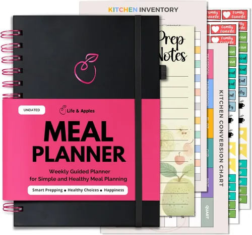 Vista 13 de Life & Apples Planificador de Comidas con Lista de Compras – Menú Semanal Sin Fecha y Cuaderno de Preparación de Comidas, Planificador de Cocina