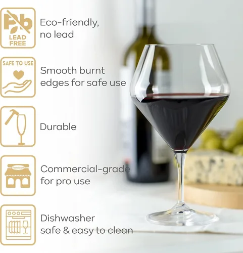 Vista 5 de Juego de 6 copas de vino tinto de 20 onzas, modernas y elegantes, auténticas copas de vino checo sin plomo duraderas