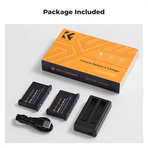 Vista 7 de K&F CONCEPT Batería de 360 x 4, paquete de 2 baterías X4 y cargador LED rápido compatible con cámara de acción Insta360 X4