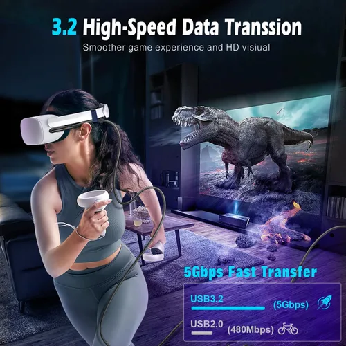 Vista 4 de Cable de enlace de 16 pies compatible con accesorios OculusMeta Quest 32Pico 4 y PCSteam VR, cable de transferencia de datos USB 3.2 a USB C, cable