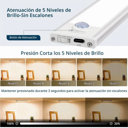 Vista 4 de Paquete de 4 luces para debajo del gabinete, luz recargable con sensor de movimiento para interiores, luces magnéticas inalámbricas regulables, 32