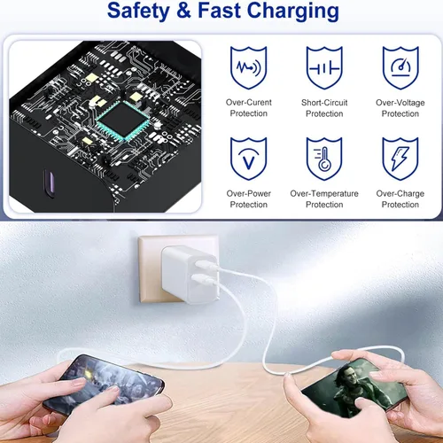 Vista 5 de Cargador de carga rápida para iPhone 17, cargador de pared USB C de doble puerto de 40 W, bloque de carga rápida con cable de carga USB C a C de 6