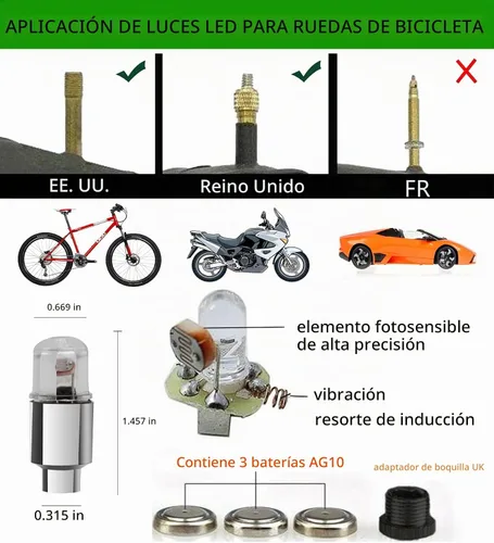 Vista 2 de 20 Pack de tapas de válvula de luz LED para neumáticos de coche, ruedas y conjuntos, luces de neumáticos de bicicleta, motocicleta, luz de válvula