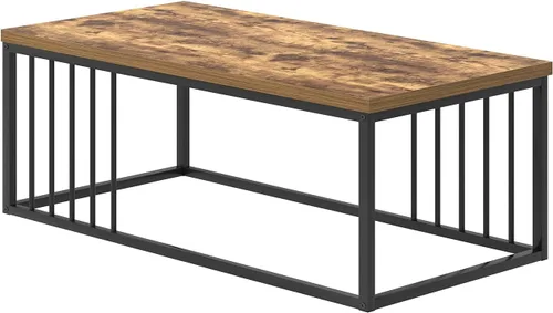 Vista 9 de FOLUBAN Mesa de café, moderna mesa de sala de estar de madera y metal, mesa de té rectangular industrial, marrón rústico, 43.3 pulgadas