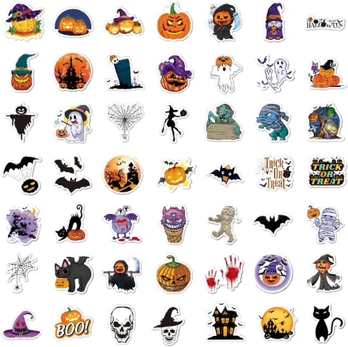 Vista 6 de 100 calcomanías de Halloween, impermeables, autoadhesivas, para botellas de agua, iPad, monopatín, equipaje, teléfono..