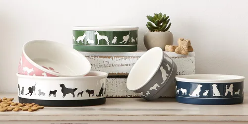Vista 6 de Bone Dry Dog Show - Cuenco de cerámica para mascotas, pequeño, 4.25 x 2, gris y blanco, 2