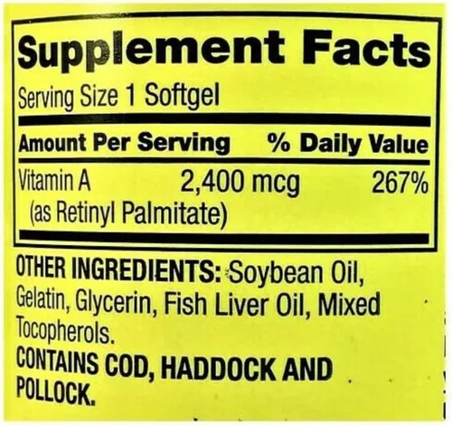 Vista 3 de Spring Valley - SUPLEMENTO DE Vitamina A 2400MCG 250 Cápsulas Blandas