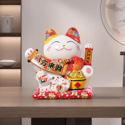 Vista 3 de Lucky Figurines - Estatua de brazo agitado de gato, gato chino de la fortuna, gato japonés de buena suerte para el hogar, oficina, tienda, brazo