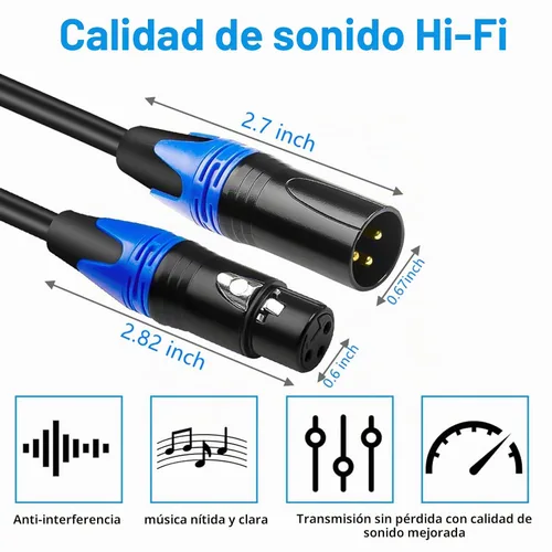 Vista 9 de Paquete de 4 cables XLR de 3 pies, cable de micrófono macho a hembra