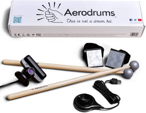 Vista 3 de Aerodrums Juego de batería electrónica portátil, baquetas de aire, pedales y cámara de baja latencia, más silencioso que las almohadillas