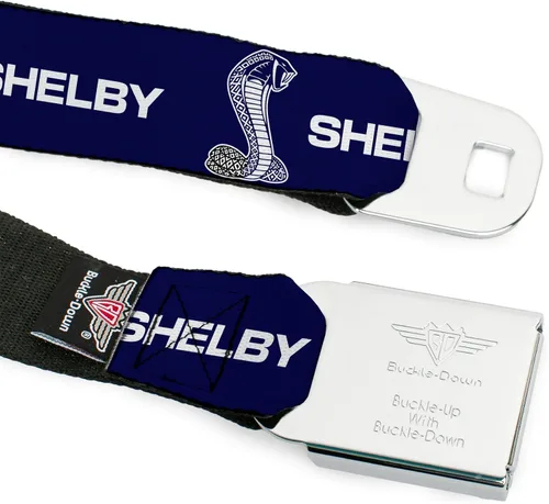 Vista 9 de Buckle-Down Carroll Shelby - Cinturón con hebilla para cinturón de seguridad, Shelby Super Snake Cobra azul marino y blanco, ajustable para hombre